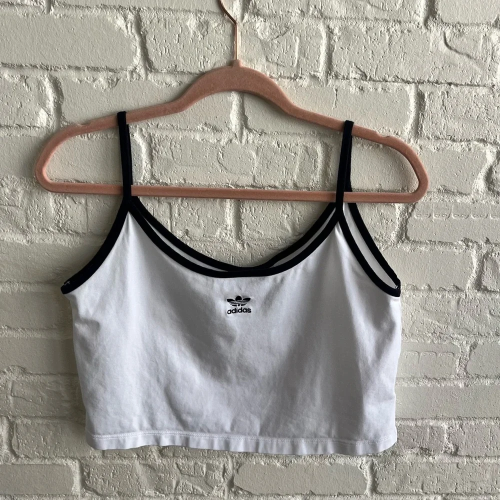 adidas White and Black Cropped Tank Top